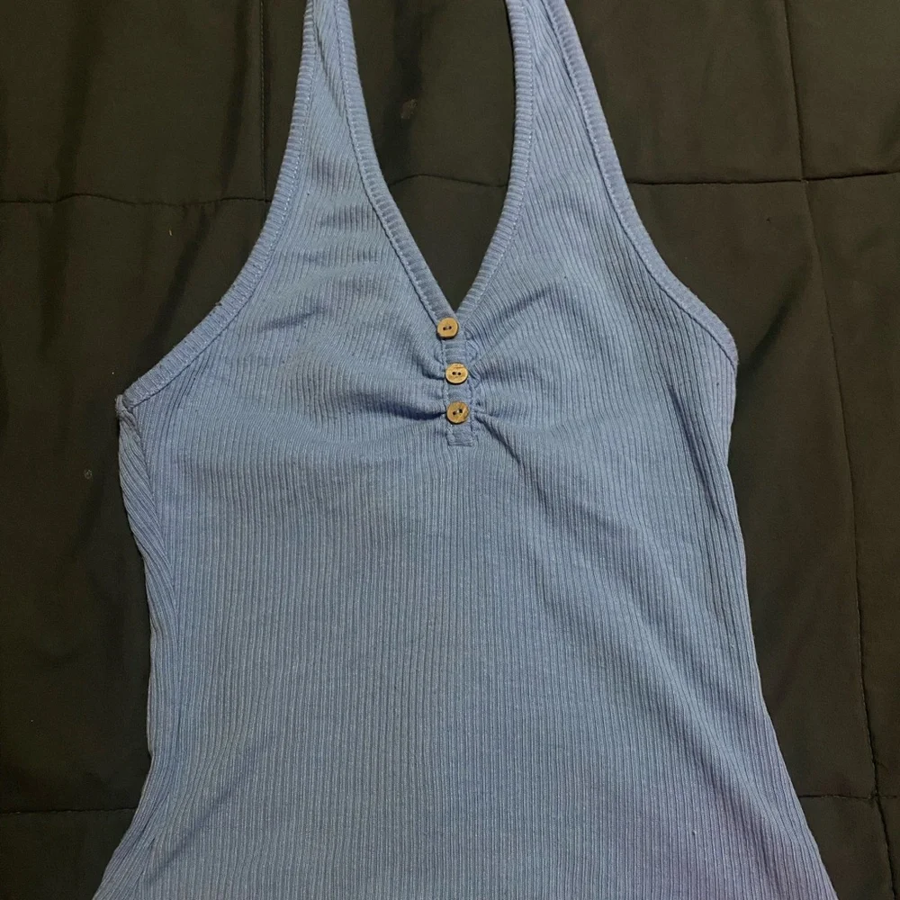 Blue Ribbed Halter Top - Picture 1 of 3